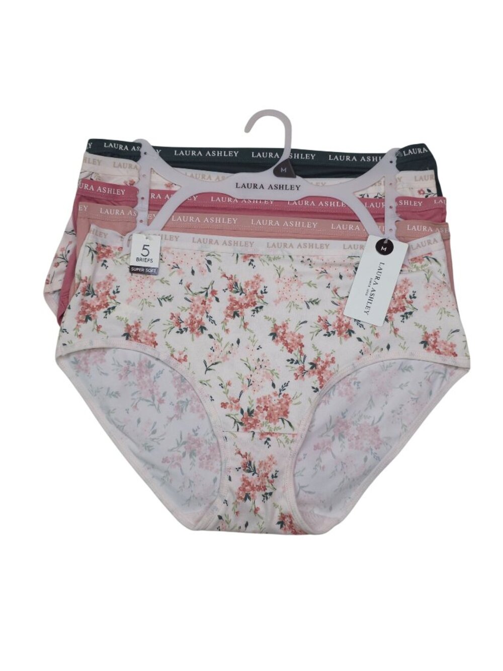 Laura Ashley Womens M Super Soft 5 Pack Briefs Panties Green Pink Cream